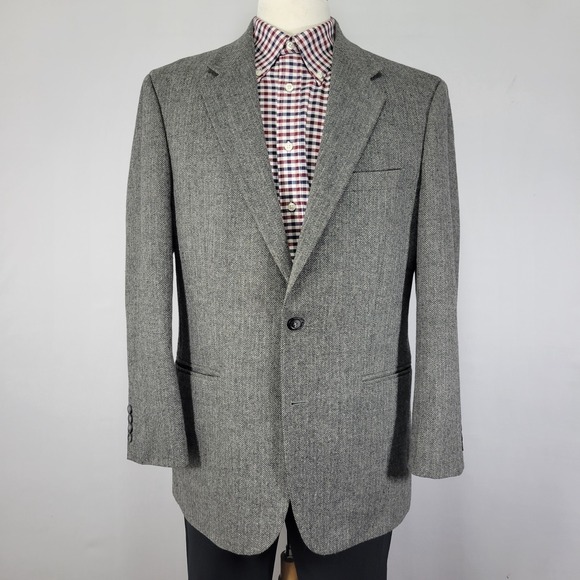 croft & barrow Other - Croft Barrow Men's Tweed Sport Coat Blazer Two Button Gray Herringbone Poly 42R